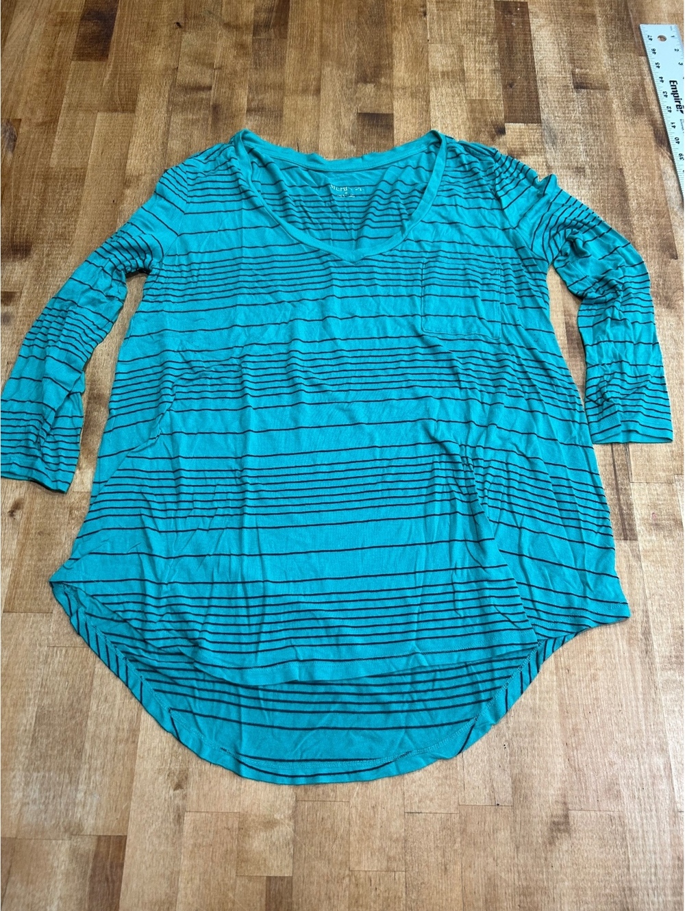 Merona Women's Medium Turquoise and Black Striped Long Sleeve Shirt